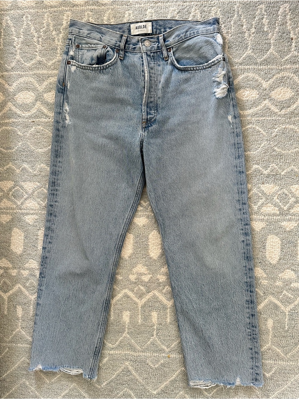 Agolde Designer Organic Cotton Light Blue 90s Crop Jeans